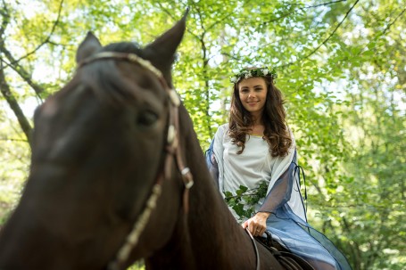 France, Morbihan (56), Tréhorenteuc, à cheval près du Val sans Retour